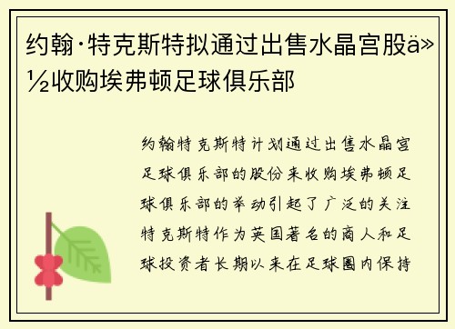 约翰·特克斯特拟通过出售水晶宫股份收购埃弗顿足球俱乐部